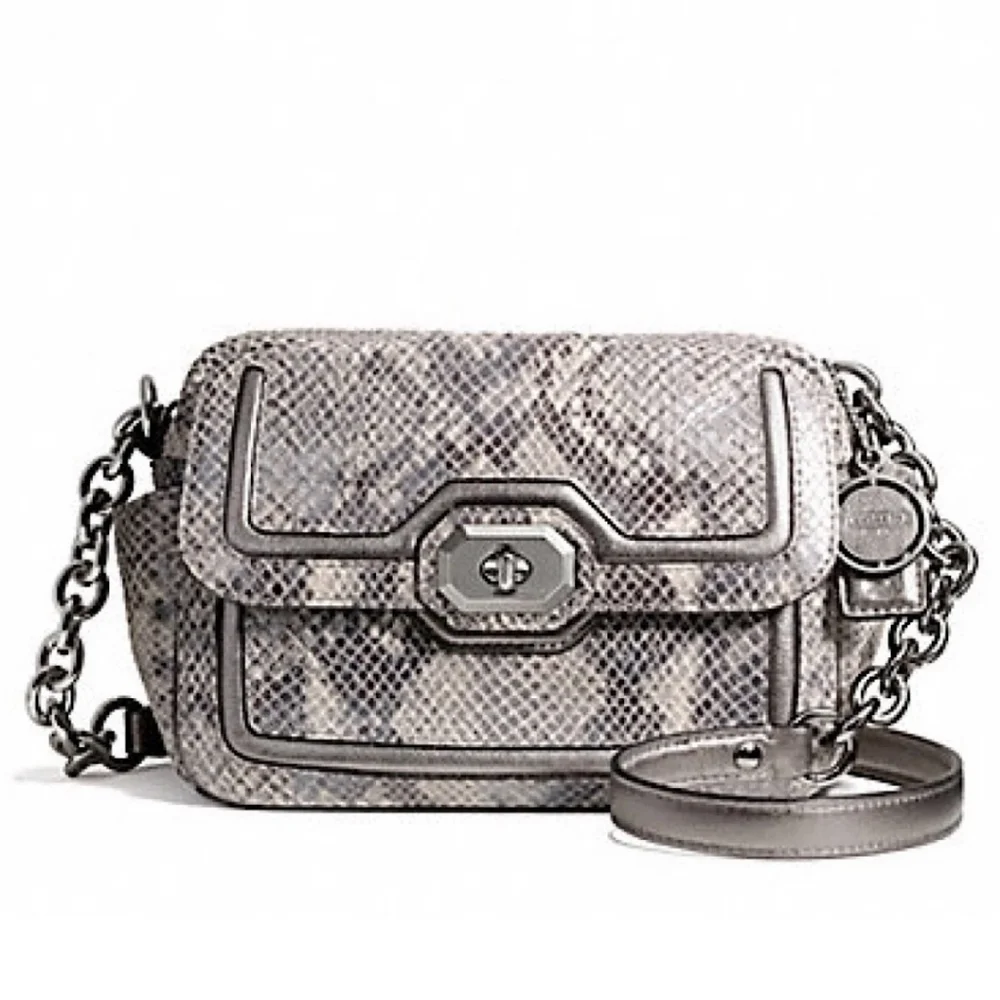 Coach Campbell SilverGray Python Exotic Snakeskin Camera Bag‎